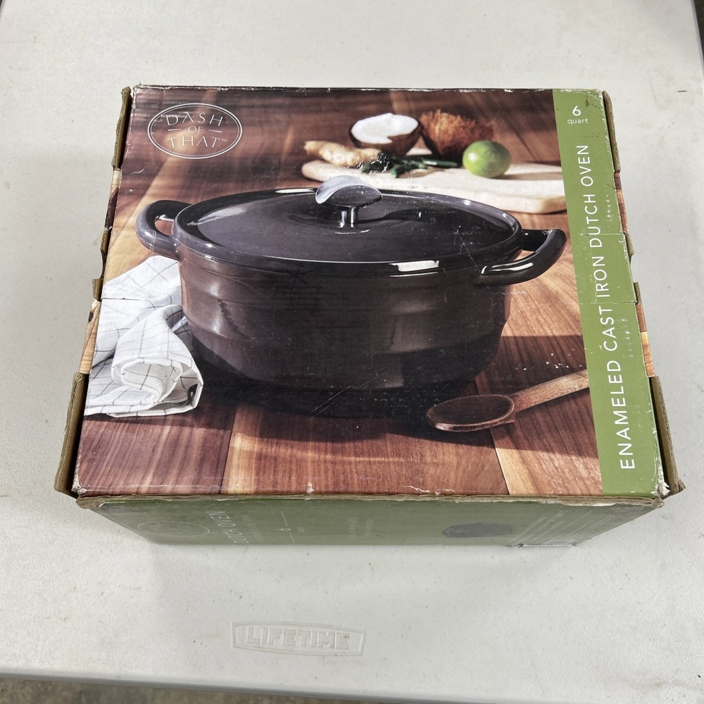 Dash of That 6 Qt Enameled Cast Iron Dutch Oven w/ Lid Slate Grey Casserole Bean